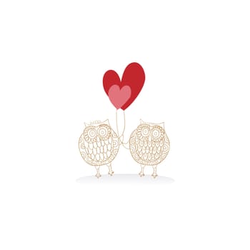 Valentine day owl couple in love isolated over white. Vector illustration layered for easy manipulation and custom coloring.