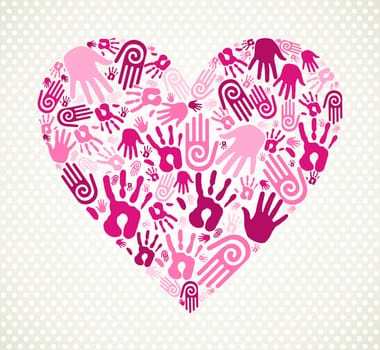 Love heart made with expressive hand print. Vector illustration layered for easy manipulation and custom coloring.
