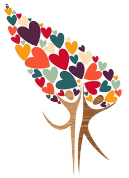 Expressive diversity tree of love isolated over white. Vector illustration layered for easy manipulation and custom coloring.