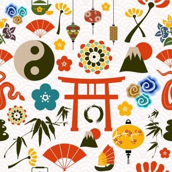 Chinese New Year of the Snake elements seamless pattern. Vector illustration layered for easy manipulation and custom coloring.