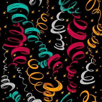 Festive days celebration with hand drawn ribbons and stars seamless pattern. Vector illustration layered for easy manipulation and custom coloring.