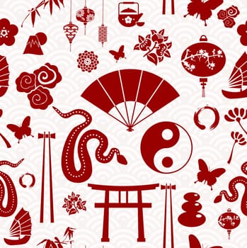 Chinese New Year of the Snake icons seamless pattern. Vector illustration layered for easy manipulation and custom coloring.