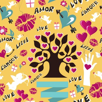 Valentine day love symbols seamless pattern. Vector illustration layered for easy manipulation and custom coloring.