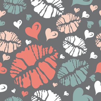Valentines love lipstick kiss print seamless pattern. Vector illustration layered for easy manipulation and custom coloring.