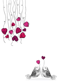 Valentine day spring couple birds love isolated over white. Vector illustration layered for easy manipulation and custom coloring.