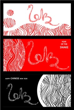 Chinese New Year of the Snake poster illustration set. Vector illustration layered for easy manipulation and custom coloring.