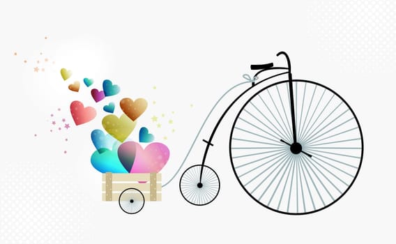 Valentine day vintage bike of love. EPS10 illustration with transparencies layered for easy manipulation and custom coloring.