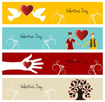 Valentine day greeting card banner set background. Vector illustration layered for easy manipulation and custom coloring.