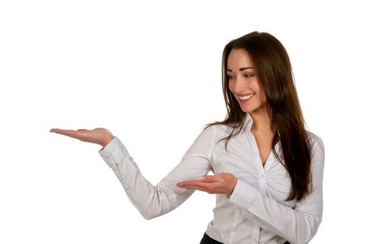 Businesswoman presenting her product