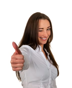 Businesswoman showing thumbs up