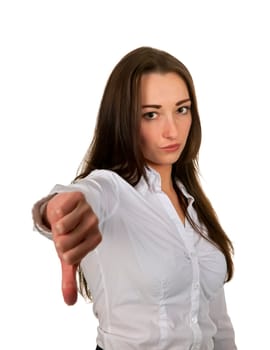 Businesswoman showing thumbs down