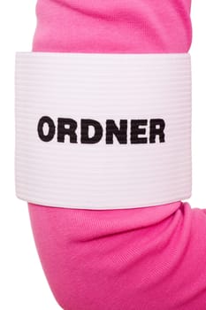Folder armband on an arm against white background