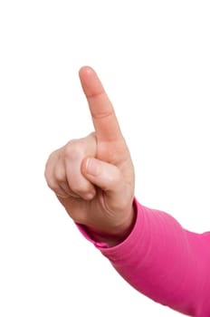 White isolated female hand with outstretched index finger