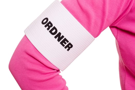 Arm with armbinder of a folder against white background
