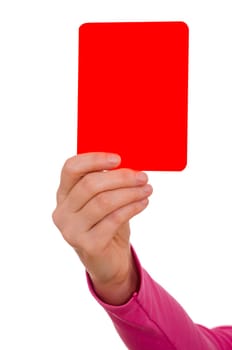 Female hand holding red card up