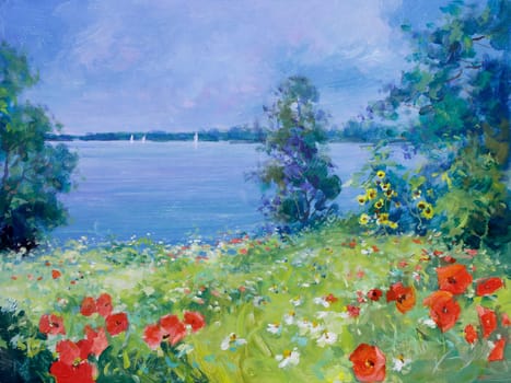 Summer Landscape with Poppies - Acrylic Paints
