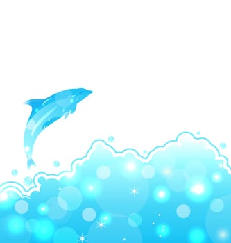 Illustration abstract water card with dolphin - vector