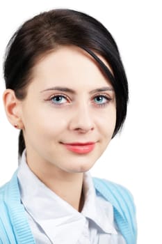 Portrait of a beautiful young woman smiling isolated on white