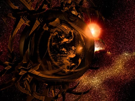 Illustration on the theme Space - Space Station - Earth