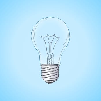 Glass bulb or idea symbol on blue background