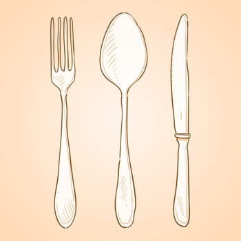 Brown handmade illustration of cutlery isolated on white background
