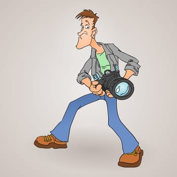 Illustration of person with camera isolated on light background