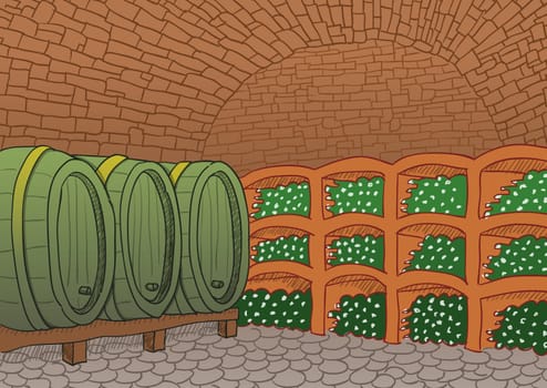 Colorful illustration of basement with alcoholic beverage