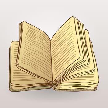 Brown handmade drawing of open book with yellow pages