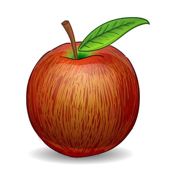 Fresh and juicy organic apple fruit with green leaf