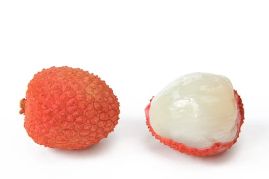 Ripe Ltischi Fruits (Lyche chinensis) Isolated Against White Background