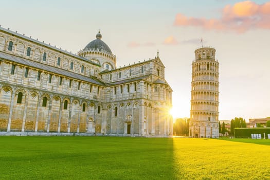 The Leaning Tower in Pisa, Italy with beautiful sunrise