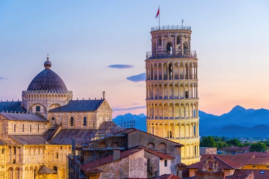 The famous Leaning Tower in Pisa, Italy with beautiful sunrise