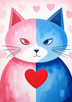 Character kitten illustration valentine heart card mammal cute funny animals design feline cartoon graphic love cat kitty drawing art pet