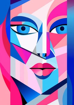 portrait woman human character cubism sign design poster minimalist concept illustration print modern sport element abstract silhouette cubist fashion health face graphic. Generative AI.