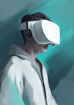 minimalism man futuristic technology ai head glasses vr gadget space play experience innovation copy goggles minimal gaming neon digital tech headset cyber. Generative AI.