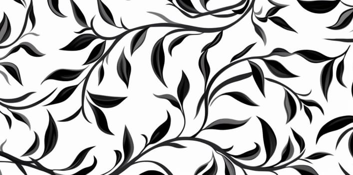 wallpaper illustration retro nature pattern art decoration victorian curl flower floral shape leaf scroll seamless black natural plant design abstract. Generative AI.