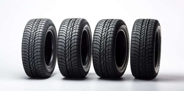 road equipment tyre car auto copy new clean white space tire background automotive isolated set shop automobile black rubber wheel object disc. Generative AI.