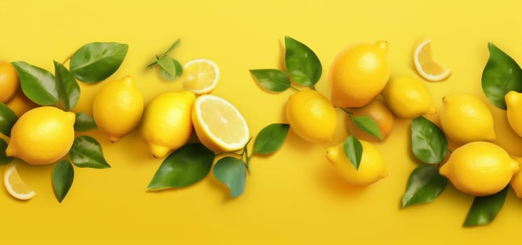 leaf tropical concept food slice citric juicy healthy fruit natural fresh lemon summer vitamin color yellow ingredient vegetarian background isolated close-up. Generative AI.