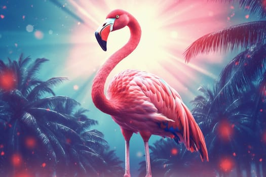 feather party cartoon tropical sunglasses ring pink tropic illustration flamingo fun alcohol hipster animal bird travel holiday wildlife water summer. Generative AI.