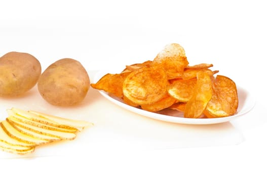 Potato chips,seasoned,on white plate