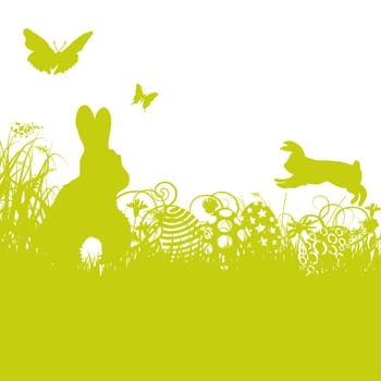 Blades of grass Easter bunny and Easter eggs