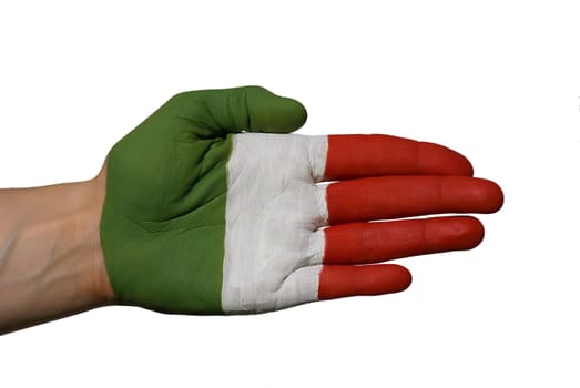 a hand painted in the colors of the italian flag or just a three colores painted hand