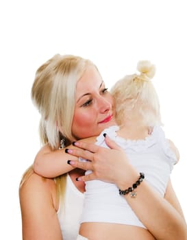 Mum calms a small daughter