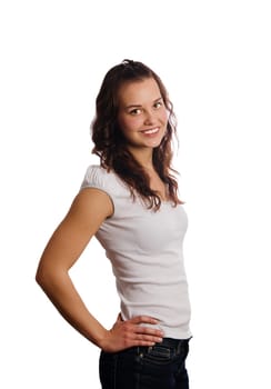 Portrait of a beautiful young woman isolated on white