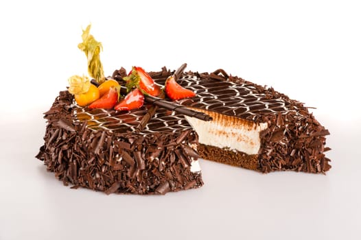 Chocolate curd cake with strawberries dessert delicious cocoa