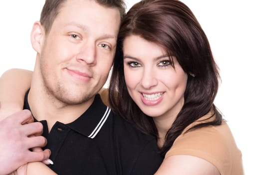Studio shot of a young couple against a white background