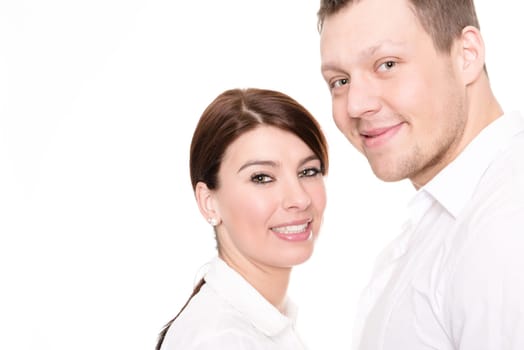 Studio shot of a young couple against a white background