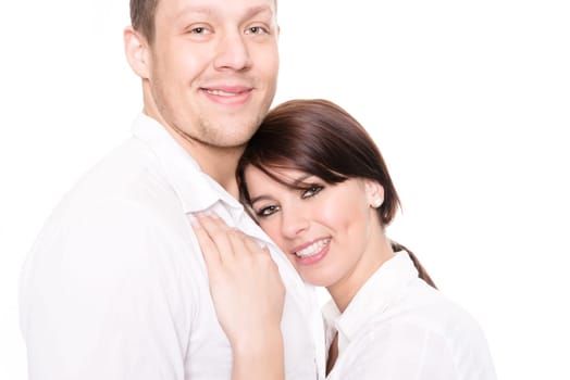 Studio shot of a young couple against a white background