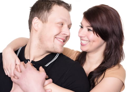 Studio shot of a young couple against a white background