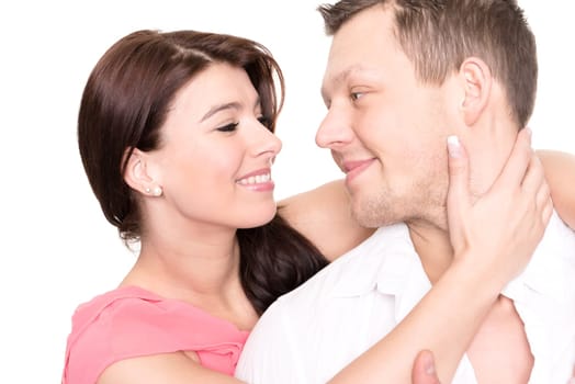 Studio shot of a young couple against a white background